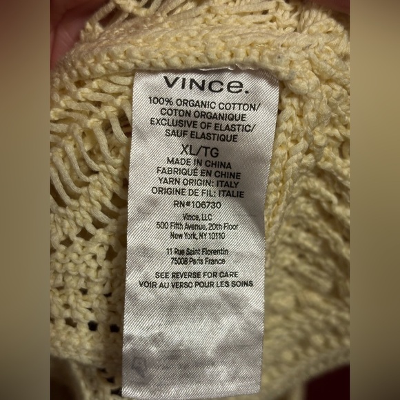 Vince Crochet Sweater Women’s Size XL Light Yellow Open Knit Boho Scandi Girl - Picture 3 of 8